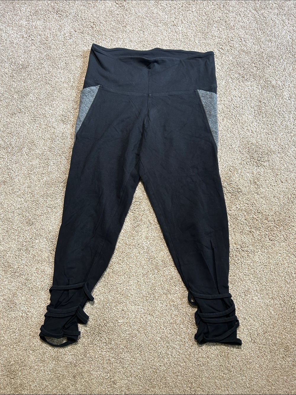 PINK Victoria's Secret Black Leggings with Gray Side Panels